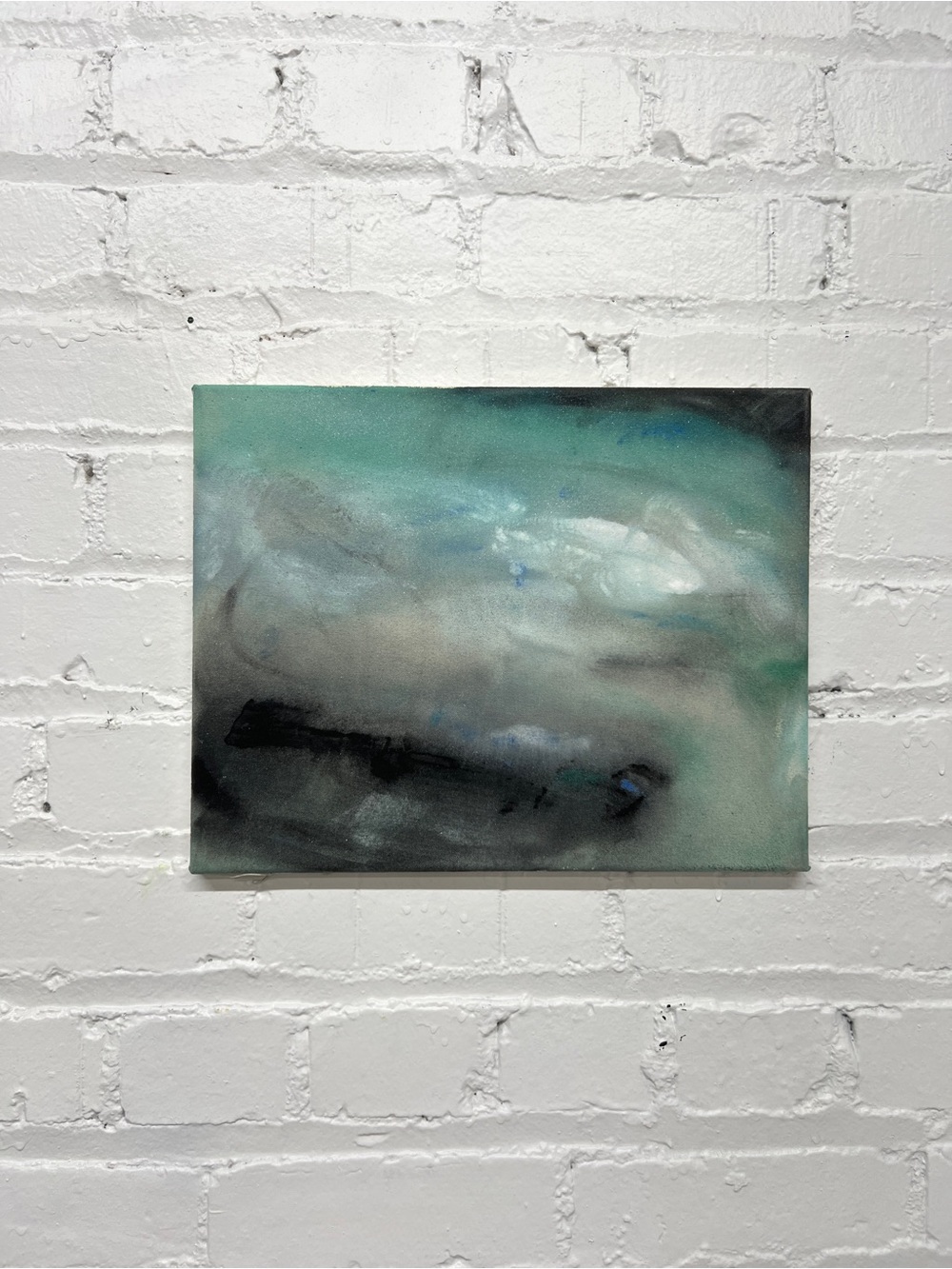 Original Abstract Ocean Wave Landscape Painting - Teal, Gray & Black 11"x14"